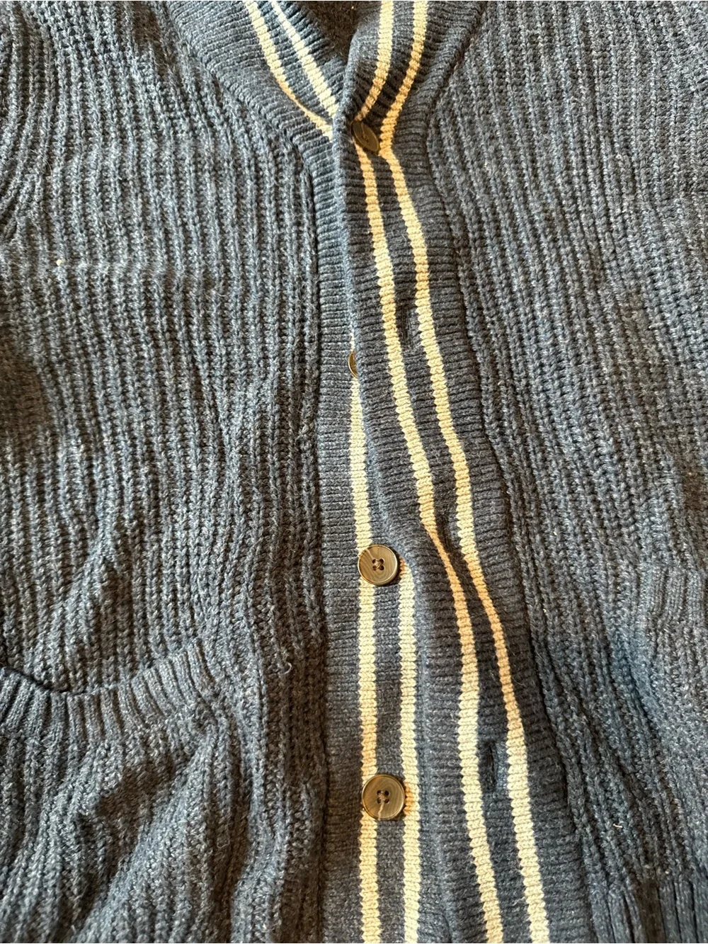 🧅Men's Navy Shawl Collar Button Sweater with Stripe Trim